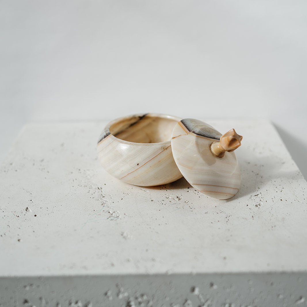 Vintage Lidded container with onyx and white stone 