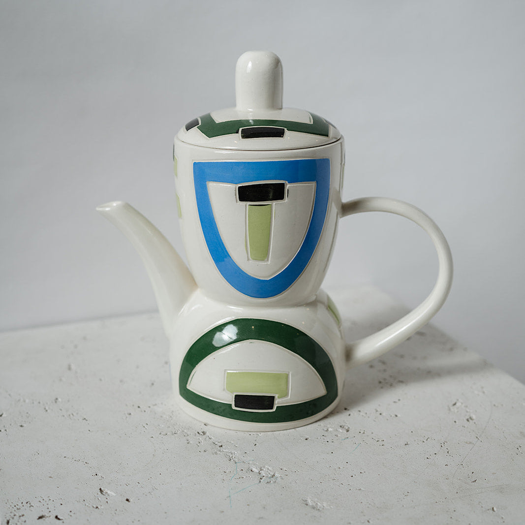 Ceramic teapot with geometric design - Mid Century Modern 