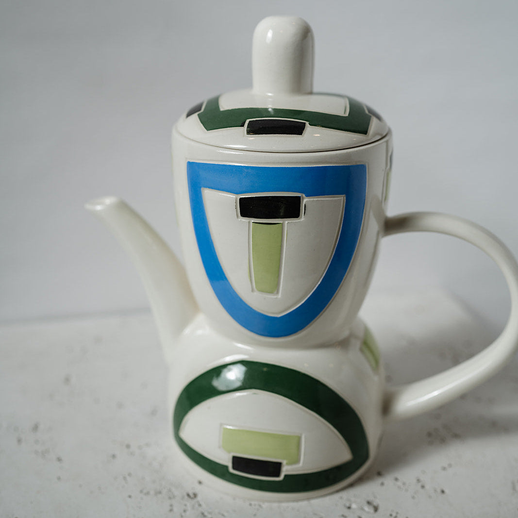 Ceramic teapot with geometric design - Mid Century Modern 