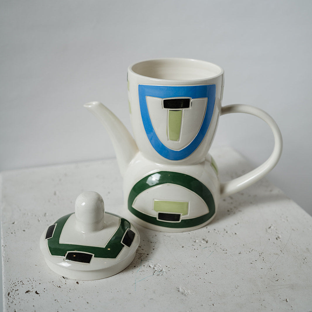 Ceramic teapot with geometric design - Mid Century Modern 