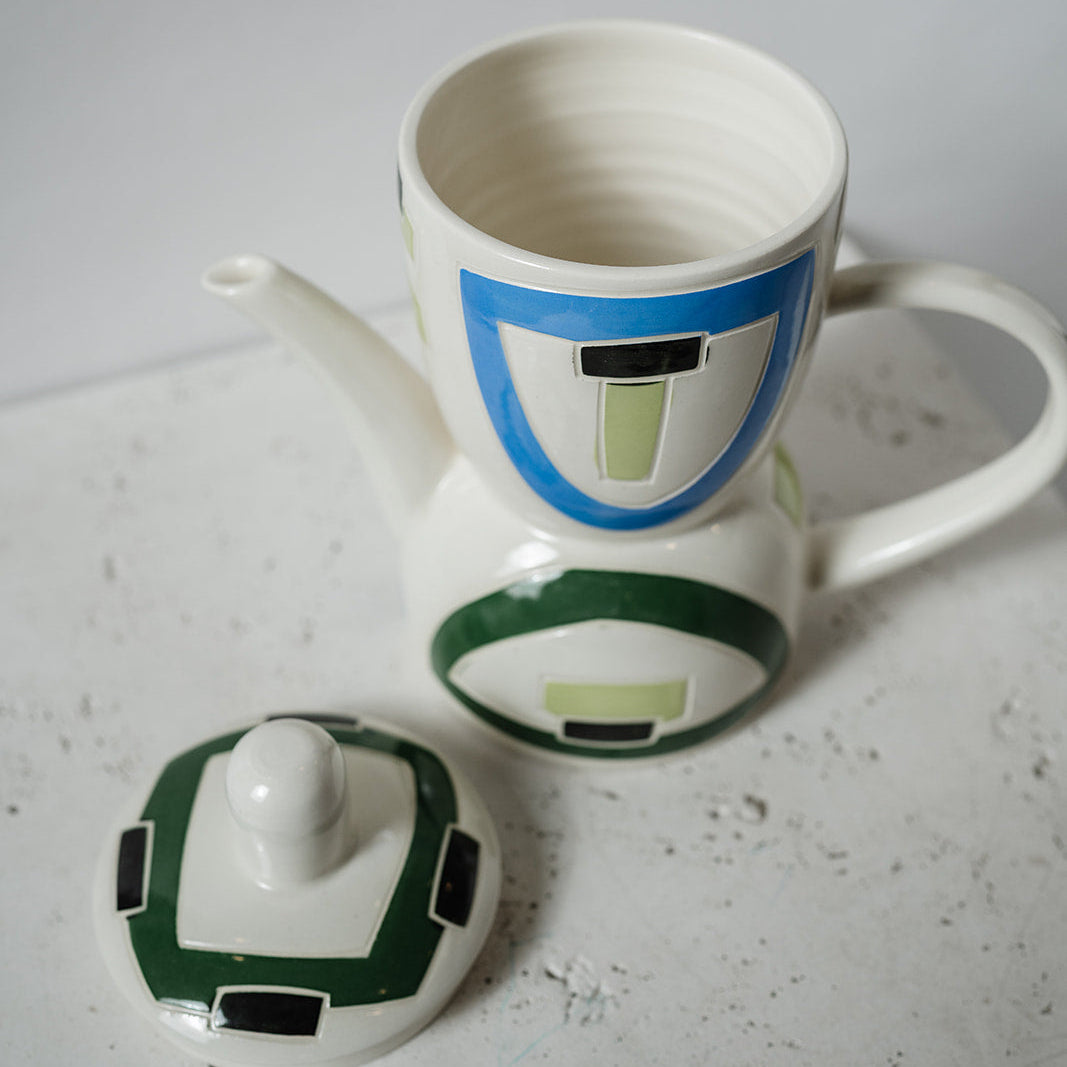 Ceramic teapot with geometric design - Mid Century Modern 
