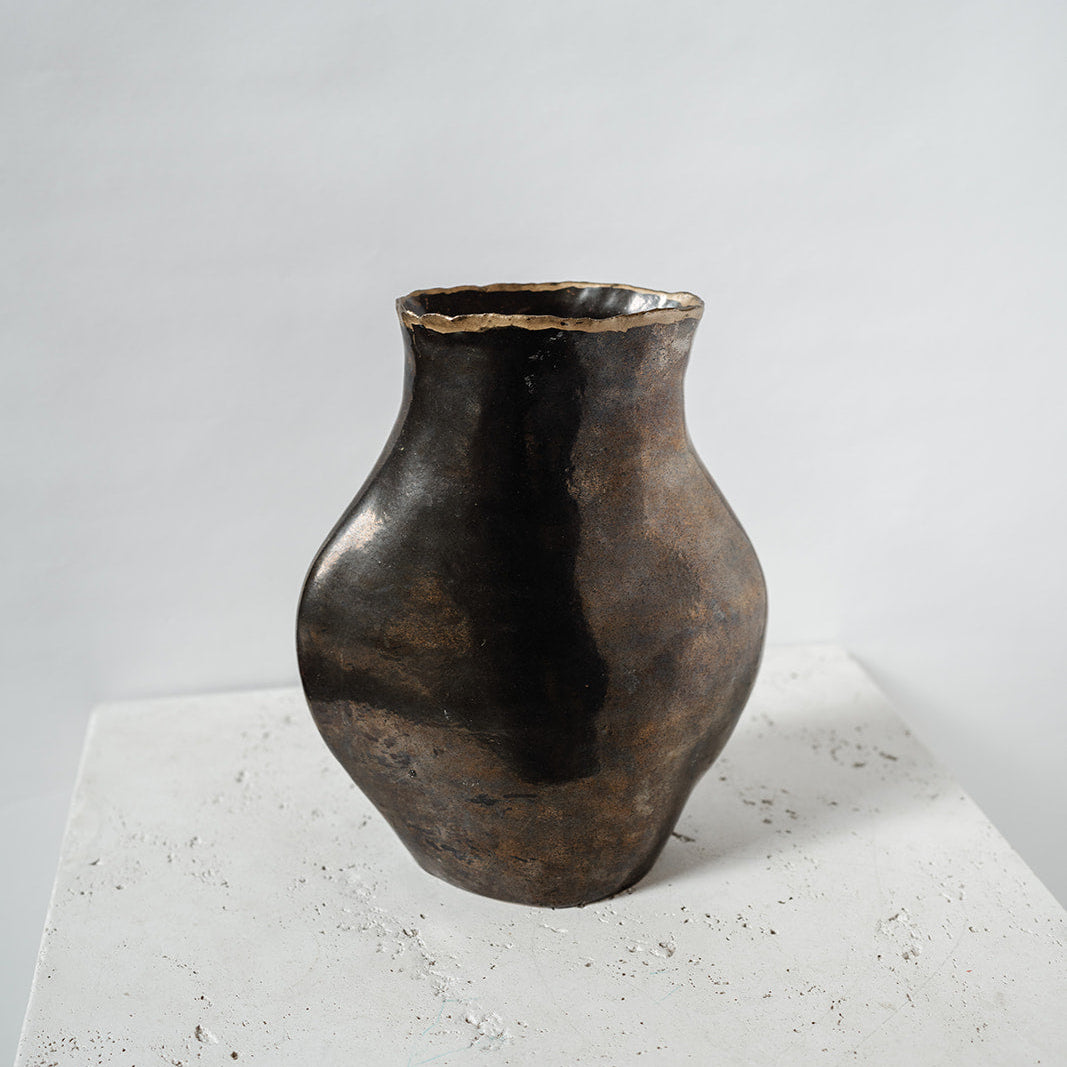 vintage painted vase with gold rim 