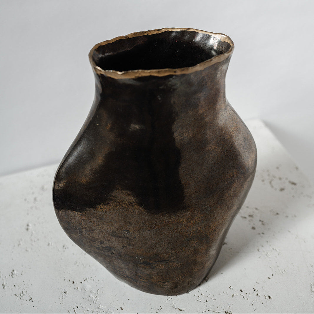 vintage painted vase with gold rim 