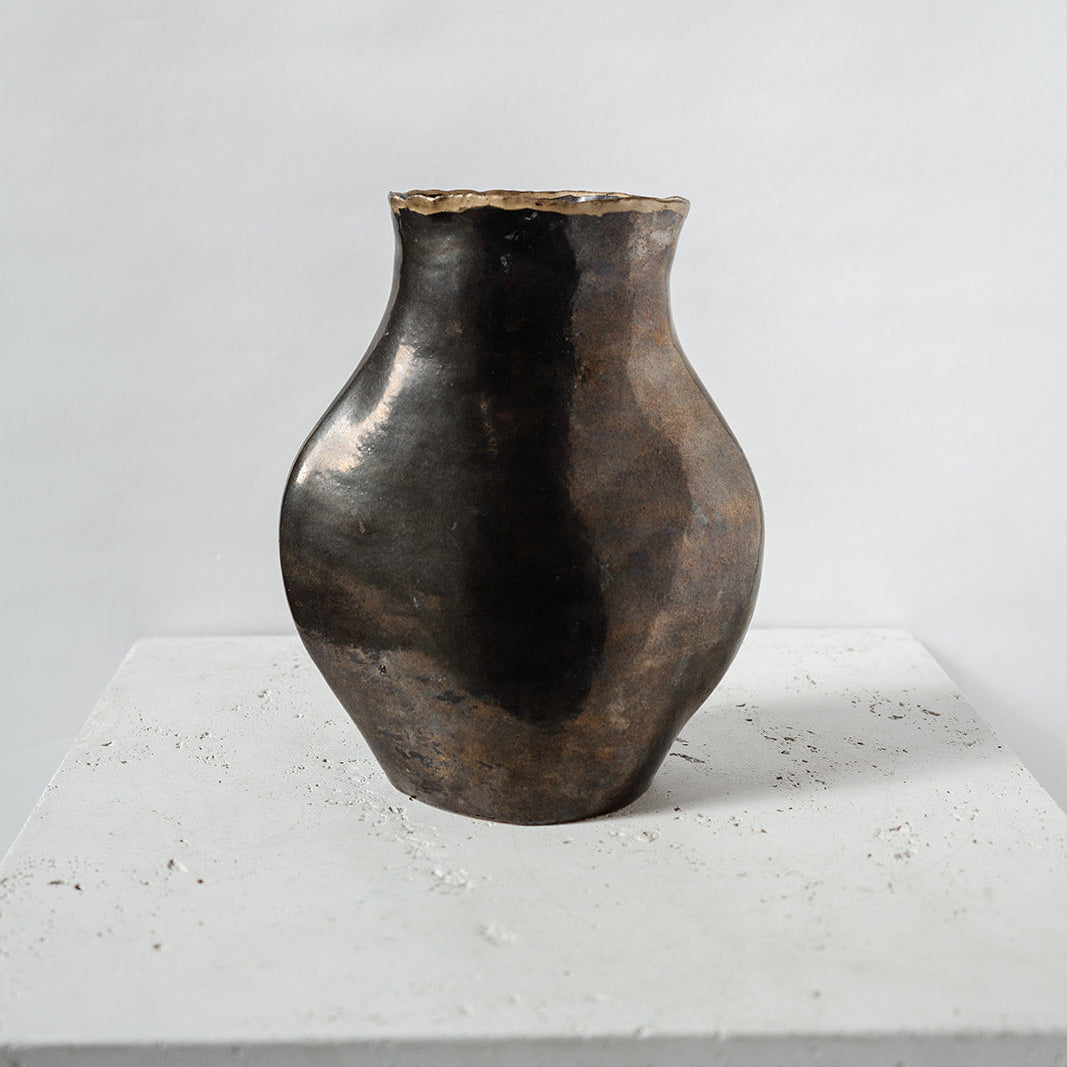vintage painted vase with gold rim 